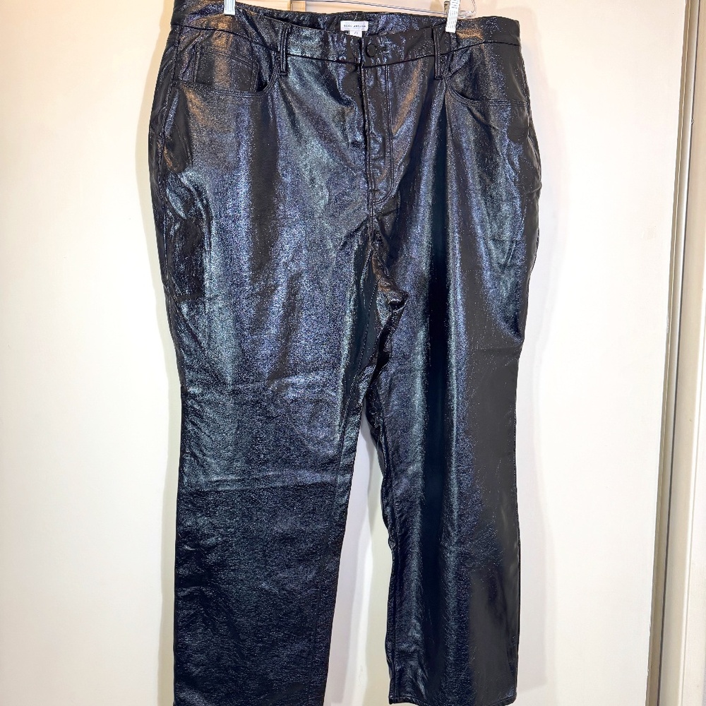 Good American Shiny Patent Faux Leather Pants - Black - Size 20